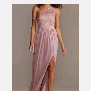Women's Size 6 David's Bridal Rose Gold Pink Mauve One Shoulder Bridesmaid Dress
